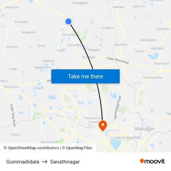 Gummadidala to Sanathnagar map