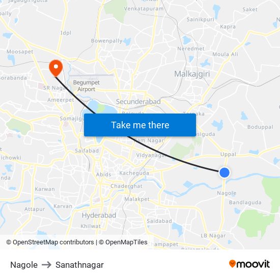 Nagole to Sanathnagar map