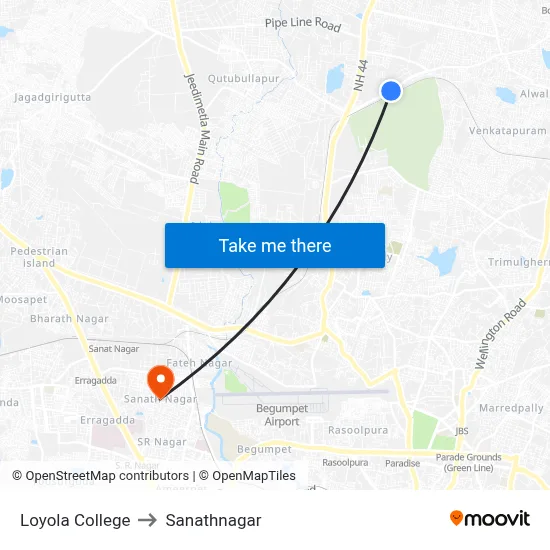 Loyola College to Sanathnagar map