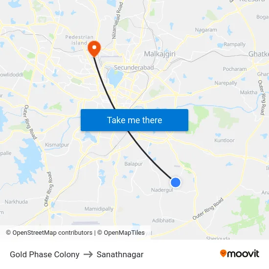 Gold Phase Colony to Sanathnagar map