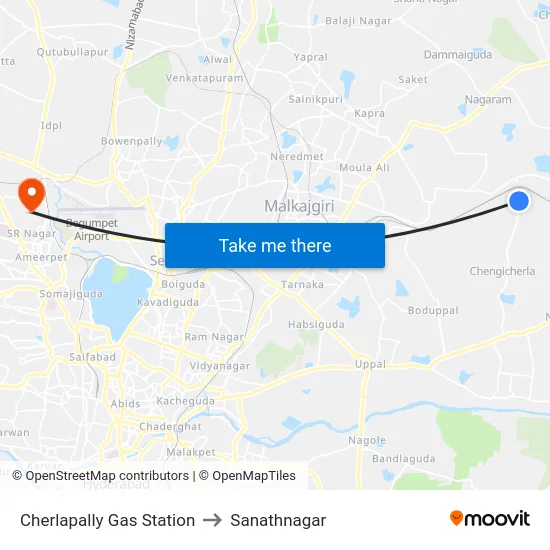 Cherlapally Gas Station to Sanathnagar map