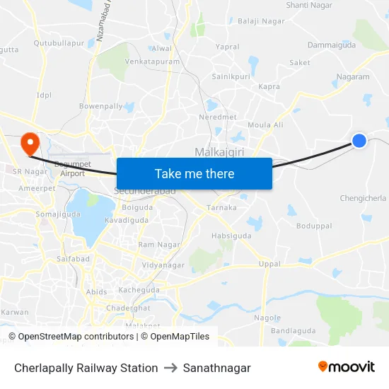 Cherlapally Railway Station to Sanathnagar map