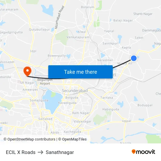 ECIL X Roads to Sanathnagar map