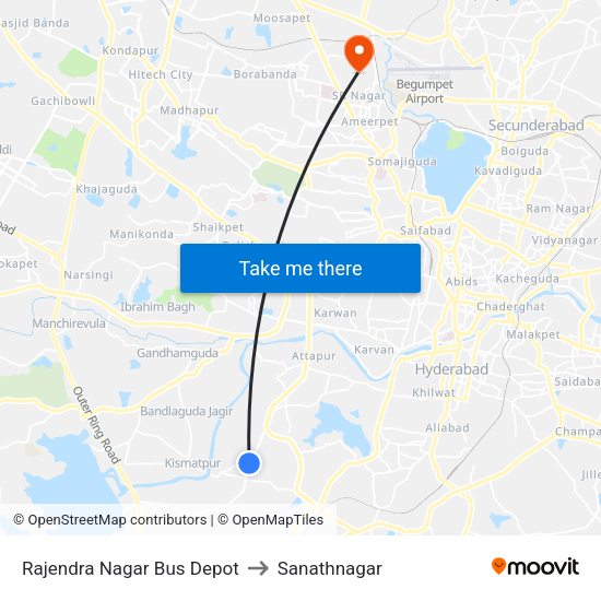 Rajendra Nagar Bus Depot to Sanathnagar map