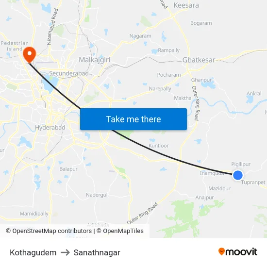 Kothagudem to Sanathnagar map