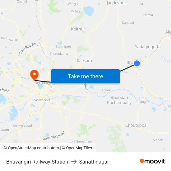 Bhuvangiri Railway Station to Sanathnagar map