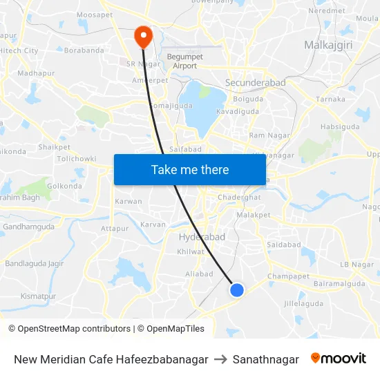 New Meridian Cafe Hafeezbabanagar to Sanathnagar map