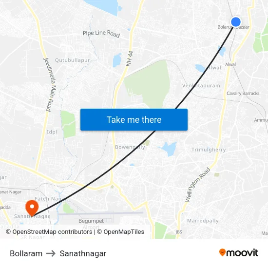 Bollaram to Sanathnagar map