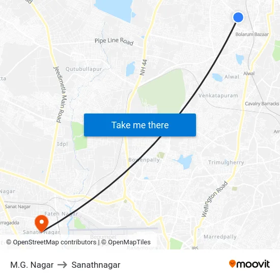 M.G. Nagar to Sanathnagar map