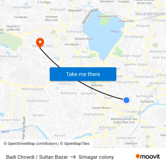 Badi Chowdi / Sultan Bazar to Srinagar colony map