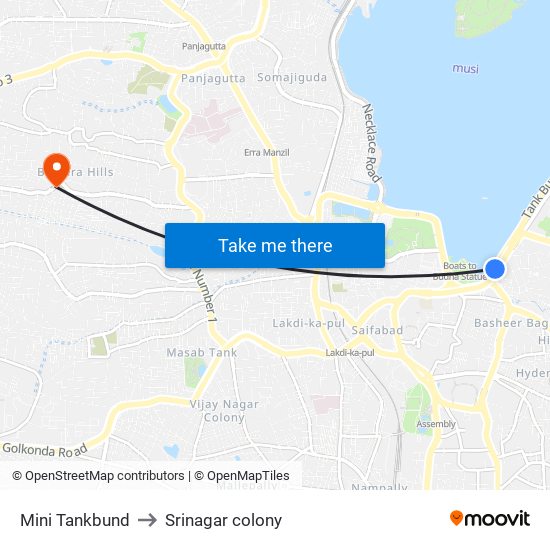 Mini Tankbund to Srinagar colony map