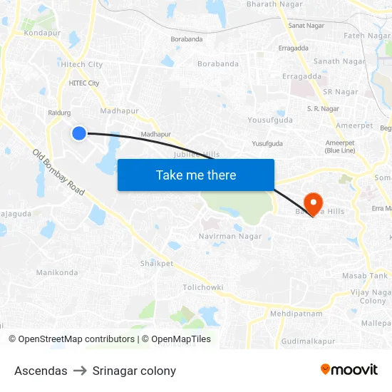 Ascendas to Srinagar colony map