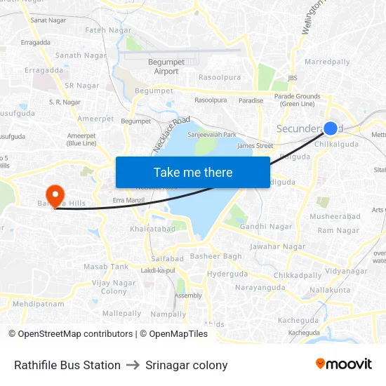 Rathifile Bus Station to Srinagar colony map