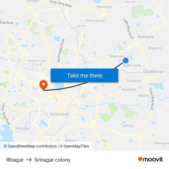 Rlnagar to Srinagar colony map