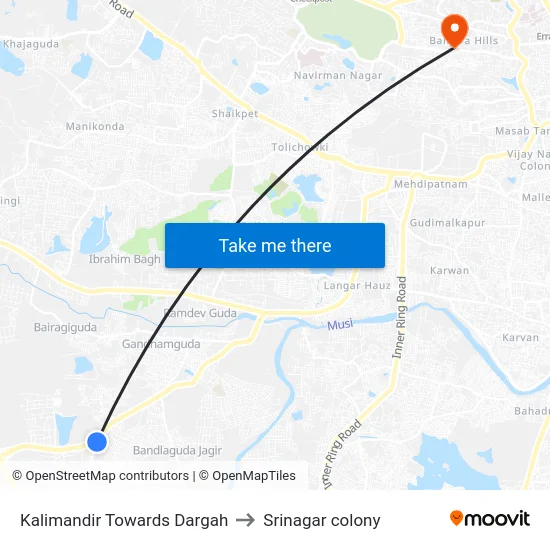 Kalimandir Towards Dargah to Srinagar colony map