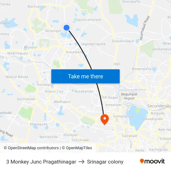 3 Monkey Junc Pragathinagar to Srinagar colony map