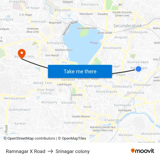 Ramnagar X Road to Srinagar colony map