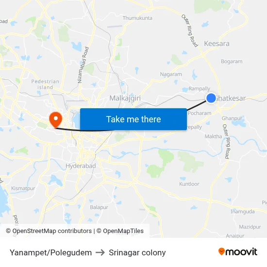 Yanampet/Polegudem to Srinagar colony map