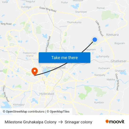 Milestone Gruhakalpa Colony to Srinagar colony map