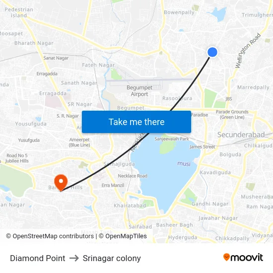 Diamond Point to Srinagar colony map