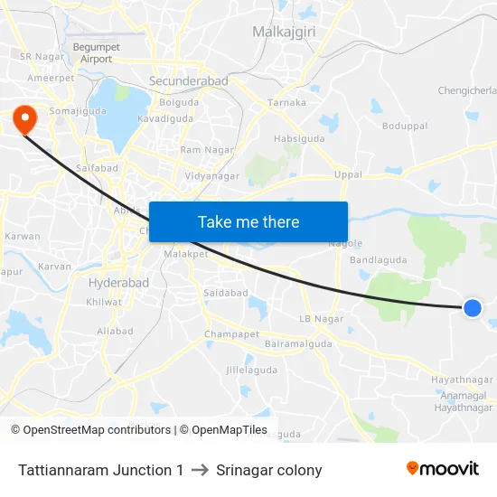 Tattiannaram Junction 1 to Srinagar colony map