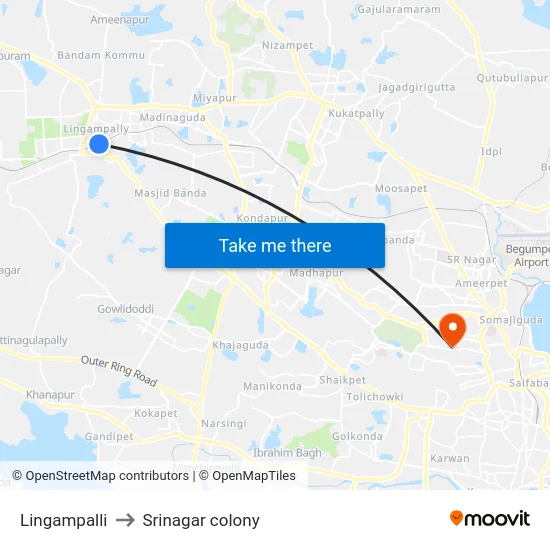 Lingampalli to Srinagar colony map