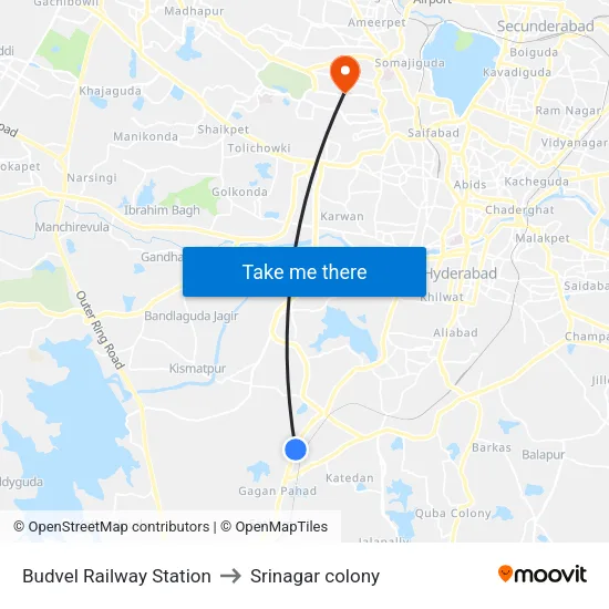 Budvel Railway Station to Srinagar colony map