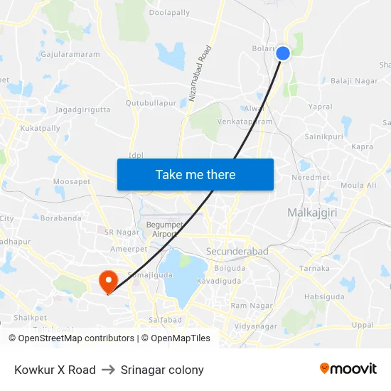 Kowkur X Road to Srinagar colony map