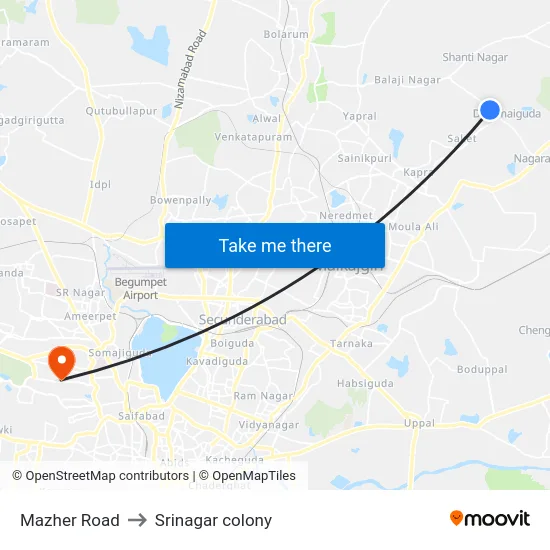 Mazher Road to Srinagar colony map