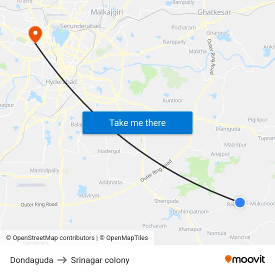 Dondaguda to Srinagar colony map