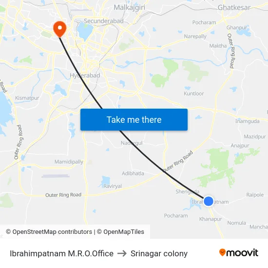 Ibrahimpatnam M.R.O.Office to Srinagar colony map
