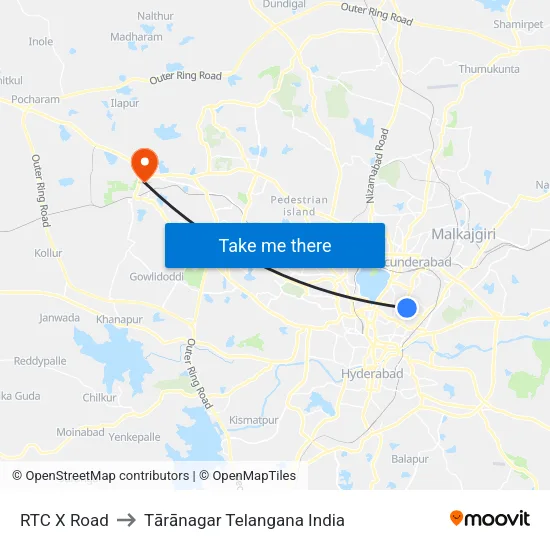 RTC X Road to Tārānagar Telangana India map