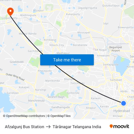 Afzalgunj Bus Station to Tārānagar Telangana India map