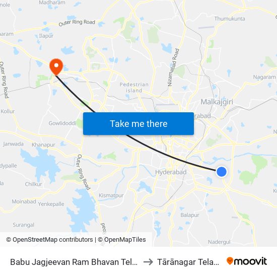 Babu Jagjeevan Ram Bhavan Telephone Colony Arch to Tārānagar Telangana India map