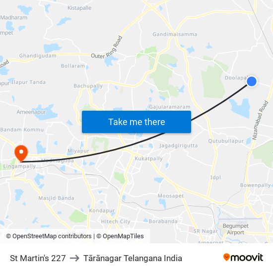 St Martin's 227 to Tārānagar Telangana India map