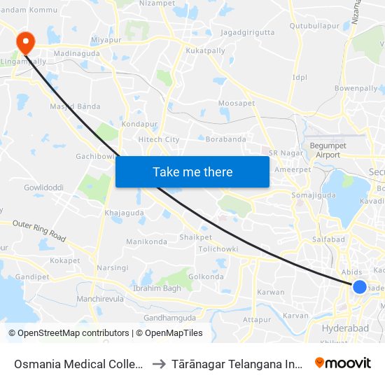 Osmania Medical College to Tārānagar Telangana India map