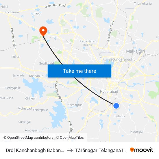 Drdl Kanchanbagh Babanagar to Tārānagar Telangana India map