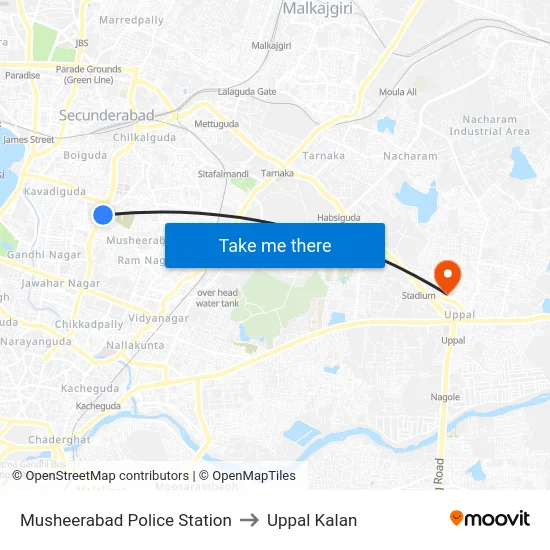 Musheerabad Police Station to Uppal Kalan map