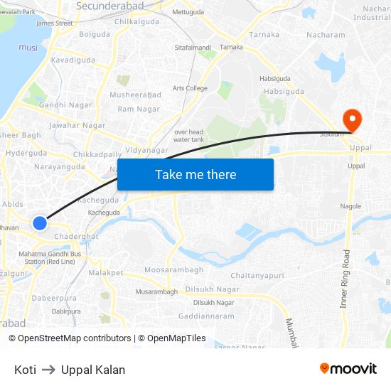 Koti to Uppal Kalan map