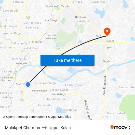 Malakpet Chermas to Uppal Kalan map