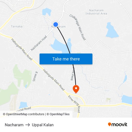 Nacharam to Uppal Kalan map