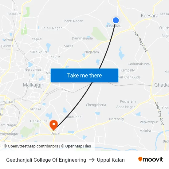 Geethanjali College Of Engineering to Uppal Kalan map