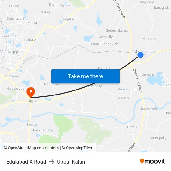 Edulabad X Road to Uppal Kalan map