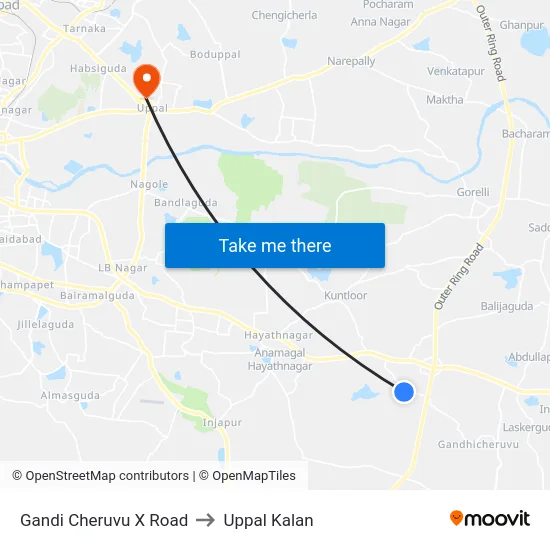 Gandi Cheruvu X Road to Uppal Kalan map