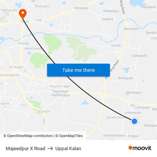 Majeedpur X Road to Uppal Kalan map