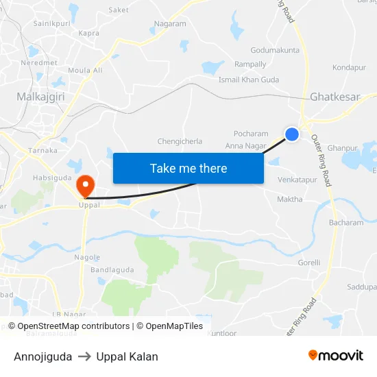 Annojiguda to Uppal Kalan map