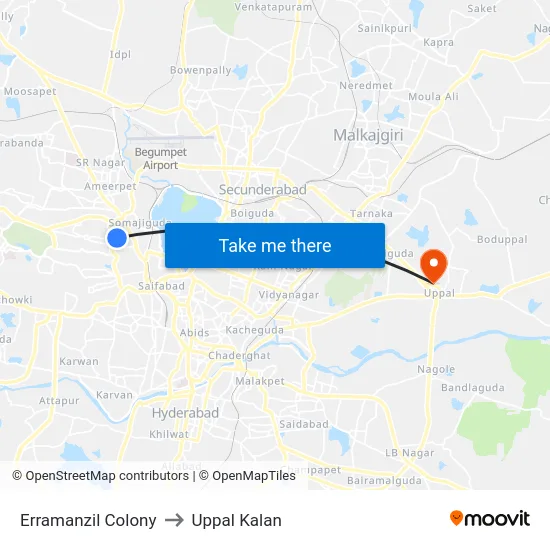 Erramanzil Colony to Uppal Kalan map
