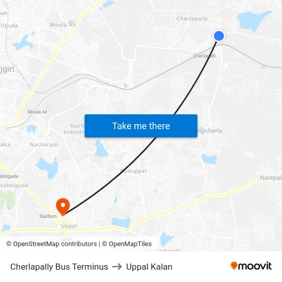 Cherlapally Bus Terminus to Uppal Kalan map