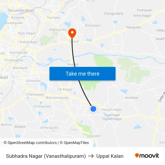 Subhadra Nagar (Vanasthalipuram) to Uppal Kalan map