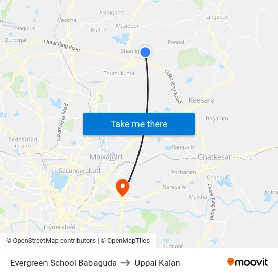 Evergreen School Babaguda to Uppal Kalan map